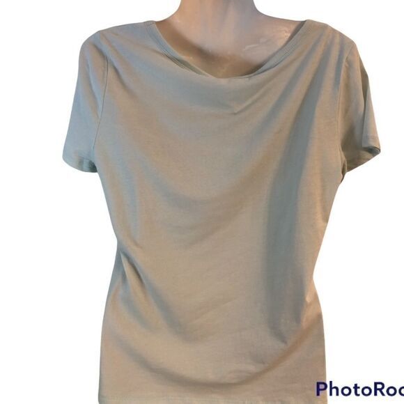 PINK ROSE top Size Large round neck short sleeve pale mint pullover lightweight - Picture 3 of 4